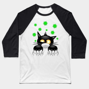 Cat with Face Mask scared by Virus Covid19 Humorous Cartoon Character Baseball T-Shirt